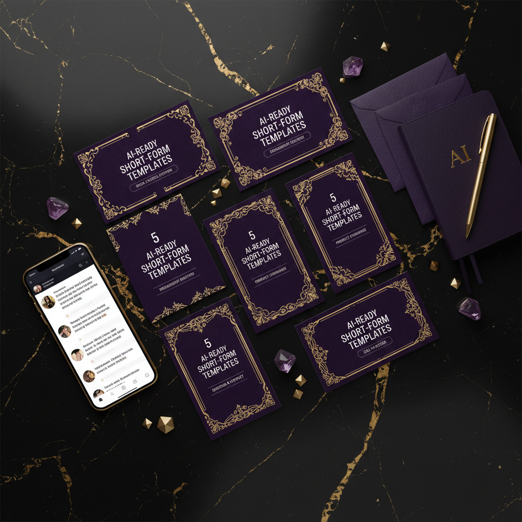 5 AI-Ready Short-Form Caption Templates flat lay